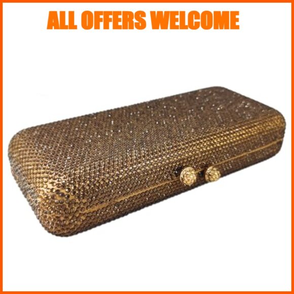 Metal Satin Rhinestone Evening Clutch Purse with Detachable Chain Straps - Picture 4 of 7